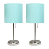 Limelights Stick Lamp With Usb Charging Port And Fabric Shade 2 Pack Set, Aqua Lamp Set 