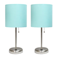 Limelights Stick Lamp With Usb Charging Port And Fabric Shade 2 Pack Set, Aqua Lamp Set 