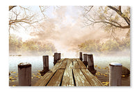 Wooden Dock With Tree Branches 16x24 Wall Art Frame And Fabric Panel