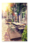 Cafe Terrace In Small European City 28x42 Wall Art Frame And Fabric Panel