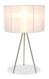 Simple Designs Brushed Nickel Tripod Table Lamp with Pleated Silk Sheer Shade