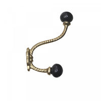 Iron Twist Hook with Ceramic Black Knob Gold - Set of 4 Hooks