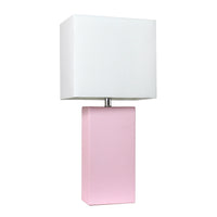 Elegant Designs Modern Leather Table Lamp with White Fabric Shade, Blush Pink