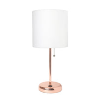 Limelights Rose Gold Stick Lamp with Usb Charging Port And Fabric Shade, White Table Lamp