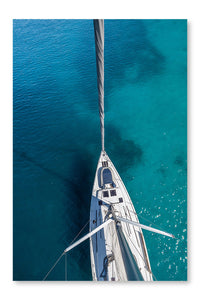 Top View of Sailing Boat Anchored in The Shallows 28x42 Wall Art Fabric Panel Without Frame