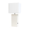 Elegant Designs Modern Leather Table Lamp with Usb And White Fabric Shade, White