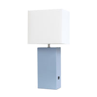 Elegant Designs Modern Leather Table Lamp with Usb And White Fabric Shade, Periwinkle