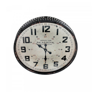 Vintage Metal Round Rippling Edge Wall Clock with Glass Black