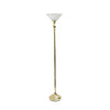 Elegant Designs 1 Light Torchiere Floor Lamp with Marbleized White Glass Shade, Gold