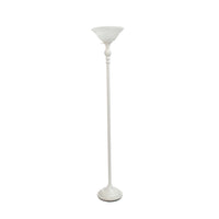 Elegant Designs 1 Light Torchiere Floor Lamp with Marbleized White Glass Shade, White