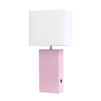 Elegant Designs Modern Leather Table Lamp with Usb And White Fabric Shade, Blush Pink