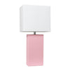 Elegant Designs Modern Leather Table Lamp with White Fabric Shade, Pink