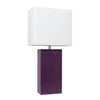 Elegant Designs Modern Leather Table Lamp with White Fabric Shade, Eggplant