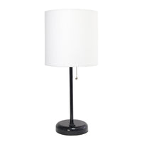 Limelights Black Stick Lamp with Charging Outlet And Fabric Shade, White Table Lamp