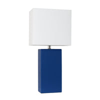 Elegant Designs Modern Leather Table Lamp with White Fabric Shade,  Blue