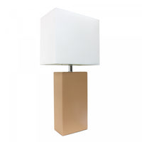 Elegant Designs Modern Leather Table Lamp with White Fabric Shade, Beige