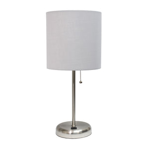 Limelights Stick Lamp with Usb Charging Port And Fabric Shade, Gray Table Lamp