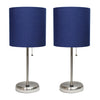 Limelights Stick Lamp With Usb Charging Port And Fabric Shade 2 Pack Set, Navy Lamp Set 