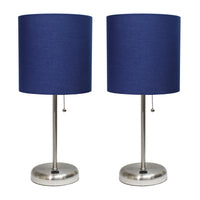 Limelights Stick Lamp With Usb Charging Port And Fabric Shade 2 Pack Set, Navy Lamp Set 