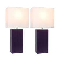 Elegant Designs 2 Pack Modern Leather Table Lamps with White Fabric Shades, Eggplant Lamp Set