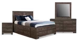 Yorkdale 6pc Bedroom Set with 12-Drawer Storage Bed, Dresser, Mirror & Nightstand, Grey - Full Size