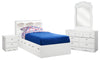 Diamond Dreams Mates Bed 6pc Set w/Storage Headboard, Dresser, Mirror & Nightstand, White-Twin Size