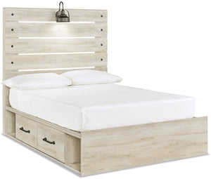 Abby Platform Side Storage Bed with LED Light & USB Ports, White - Full Size