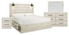 Abby 6pc Bedroom Set with Side Storage Bed, Dresser, Mirror & Nightstand, LED, USB, White - King Size