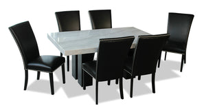 Cami 7pc Dining Set with Table & 6 Black Chairs, Genuine Marble Top, 70