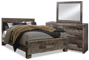Derekson 5pc Bedroom Set with Panel Bed, Dresser & Mirror, Grey - King Size