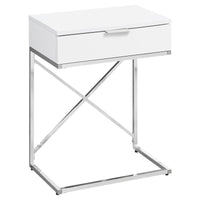 Glossy White Chrome Metal Accent Table