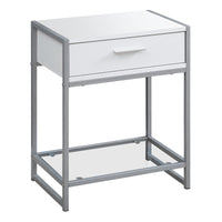 White Silver Metal Tempered Glass Accent Table