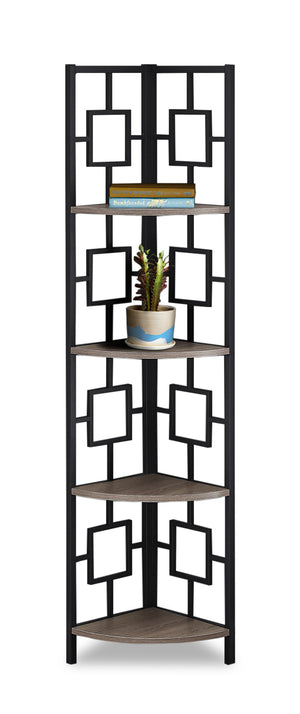 Dark Taupe Black Metal Corner Etagere Bookcase