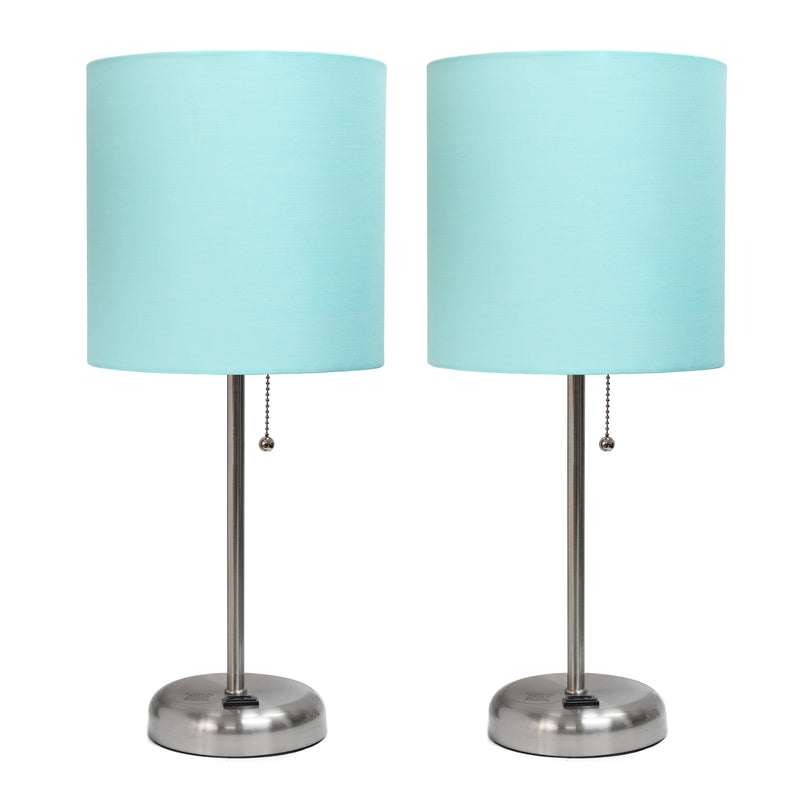 Limelights Brushed Steel Stick Lamp with Charging Outlet And Fabric ...