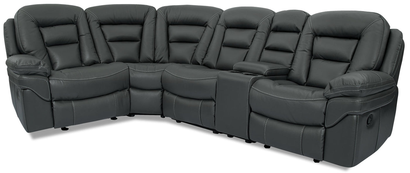 Leo 5 Piece Leath Aire Fabric Reclining Sectional with Console