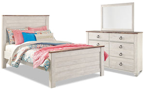 Willowton 5pc Bedroom Set with Bed, Dresser & Mirror, Whitewash - Full Size