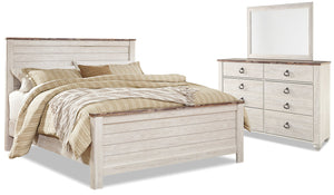 Willowton 5pc Bedroom Set with Bed, Dresser & Mirror, Whitewash - King Size