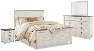 Willowton 6pc Bedroom Set with Bed, Dresser, Mirror & Nightstand, Whitewash - Queen Size