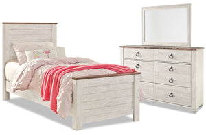 Willowton 5pc Bedroom Set with Bed, Dresser & Mirror for Kids, Whitewash - Twin Size