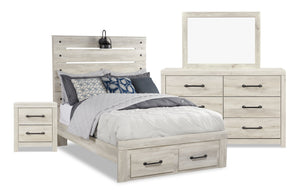 Abby 6pc Bedroom Set with Storage Bed, Dresser, Mirror & Nightstand, LED, USB, White - Full Size