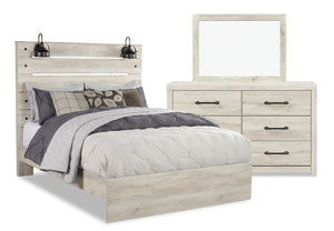 Abby 5pc Bedroom Set with Panel Bed, Dresser & Mirror, LED, USB, White - Queen Size