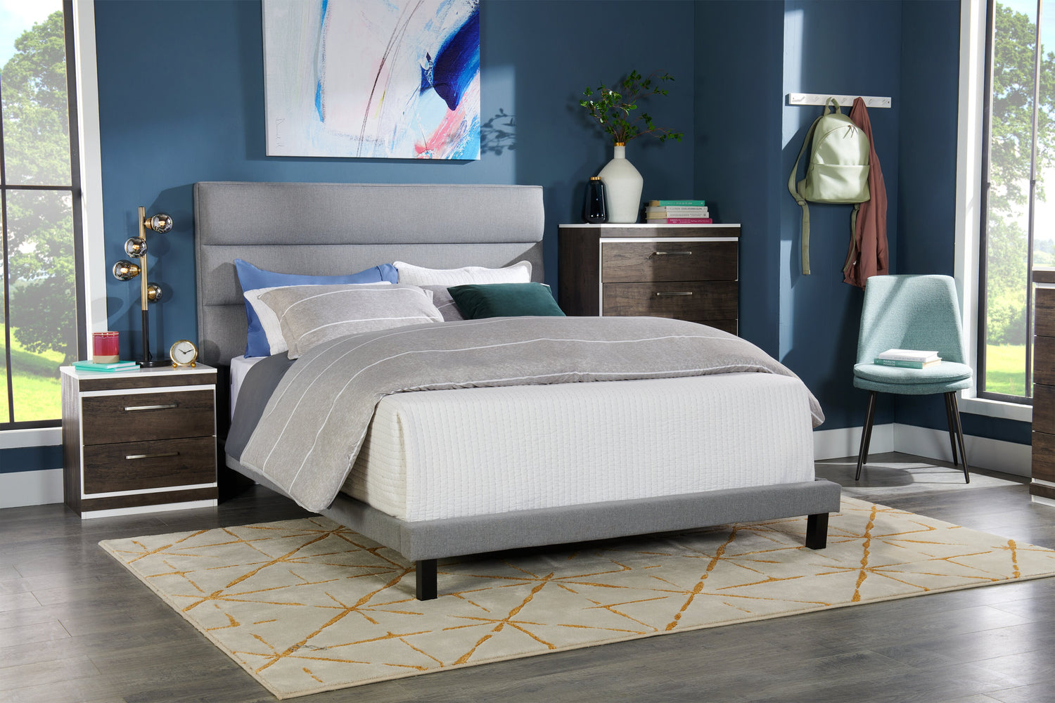 Burk Upholstered Adjustable Platform Bed in Grey Fabric, Tufted - K ...