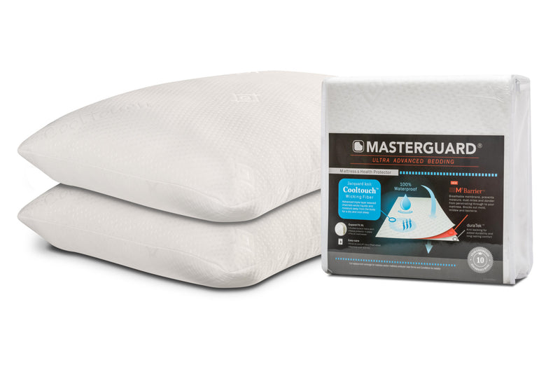 Masterguard® Cooltouch™ Queen Mattress Protector with 2 Queen Pillows ...