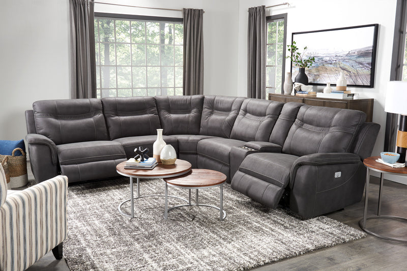 Floy 6-Piece Faux Suede Power Reclining Sectional with Power Headre ...