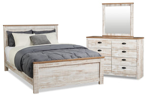 Kaia 5pc Bedroom Set with Panel Bed, Dresser & Mirror, Whitewash - King Size