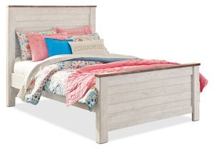 Willowton Panel Bed with Headboard & Frame, Whitewash - Full Size