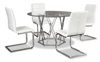 Luna 5pc Dining Set with Table & 4 Chairs, Glass Top, Metal, 47