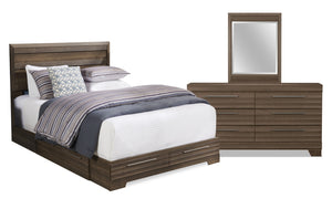 Olivia 5pc Bedroom Set with Storage Bed, Dresser & Mirror, Made in Canada, Grey - Queen Size