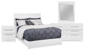 Olivia 6pc Bedroom Set with Bed, Dresser, Mirror & Nightstand, Made in Canada, White - Queen Size