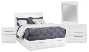 Olivia 6pc Bedroom Set with Storage Bed, Dresser, Mirror & Nightstand, Made in Canada, White - Queen Size